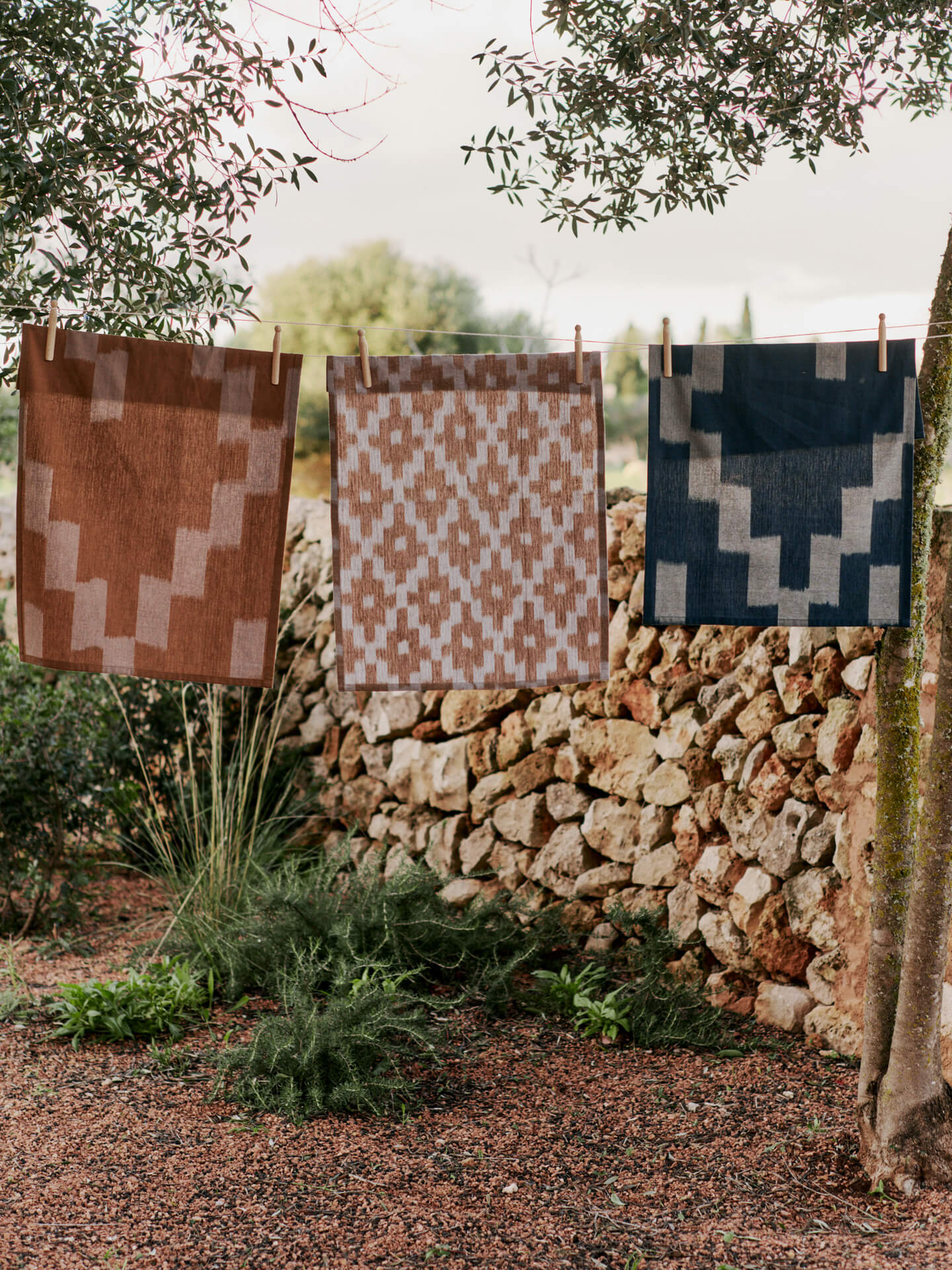 Ikat Tea Towel - Mist Blue/Terracotta - Image 2