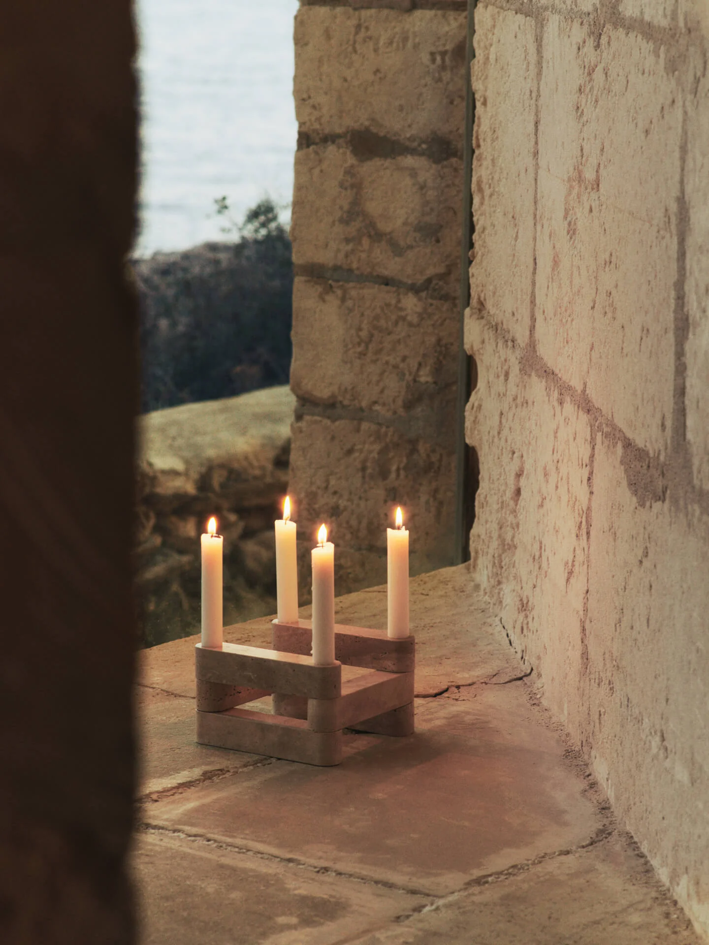 Newel Modular Candle Holder - Set of 6 - Travertine - Image 3