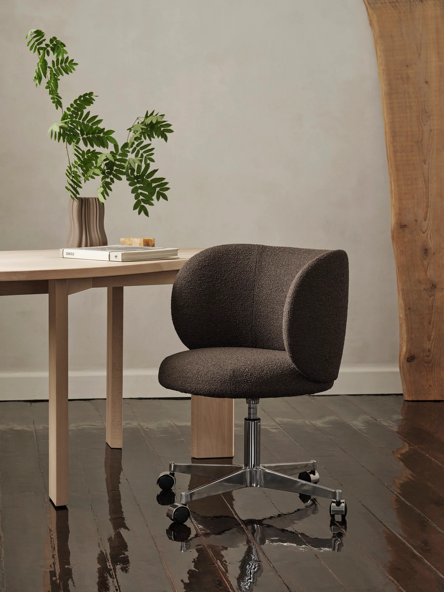 Rico Dining Chair - Castors - Soft Bouclé - Dark Brown - US - Image 2