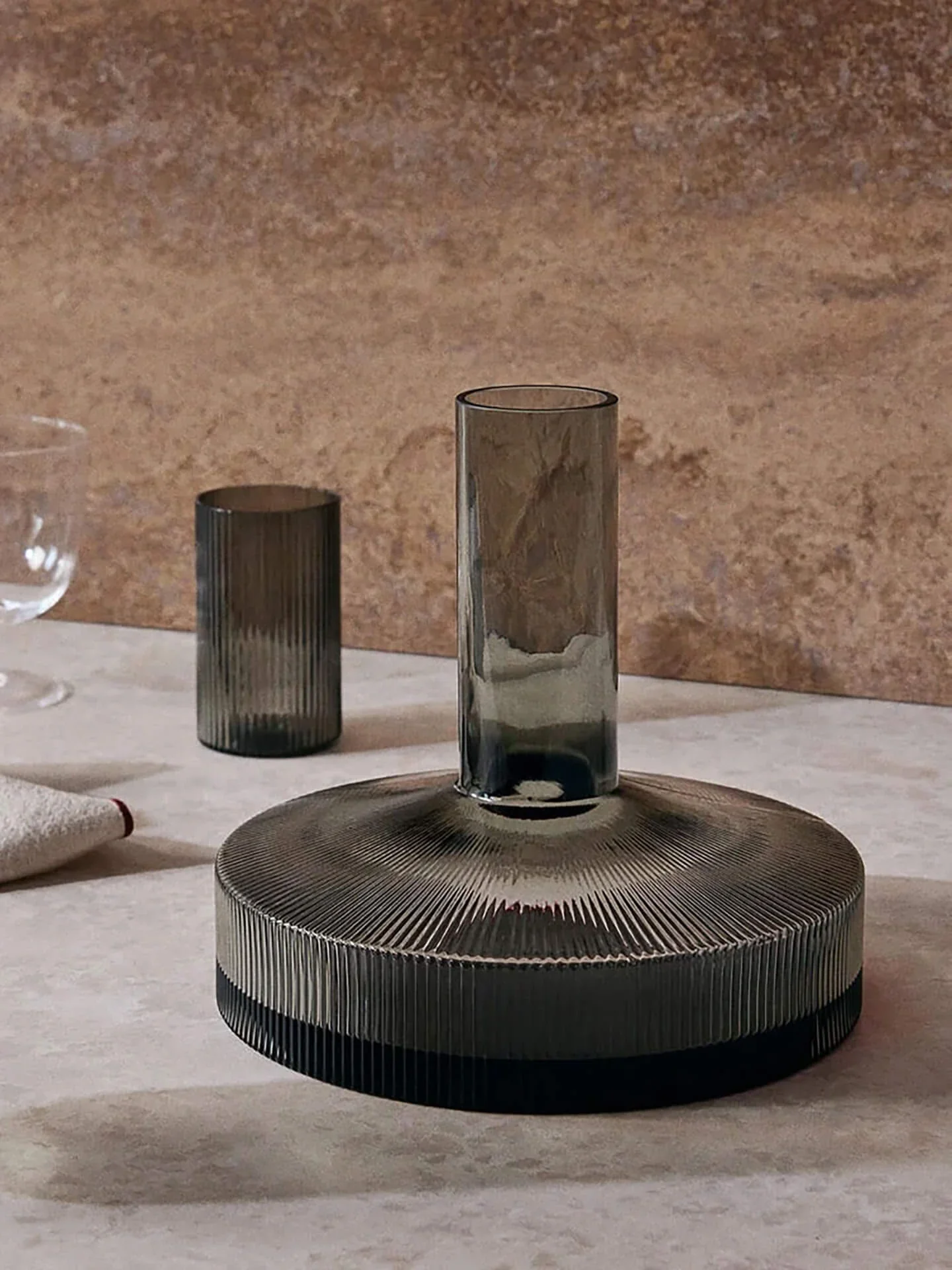 Ripple Wine Carafe & Wine Glasses - Set of 2 - Gift Set - Smoked Grey - Image 2