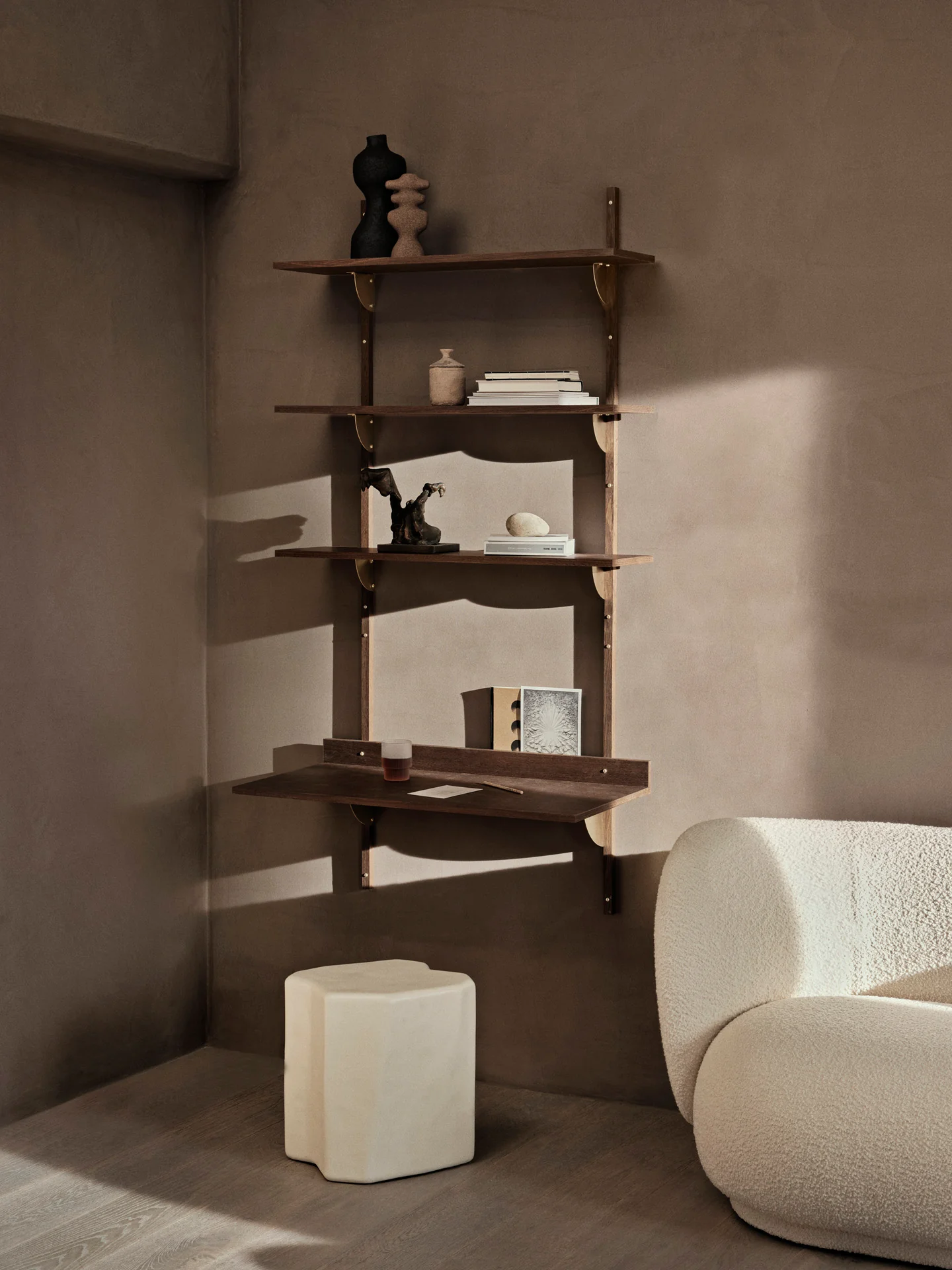 Sector Shelf - Triple - Wide - Smoked Oak/Brass - Image 3