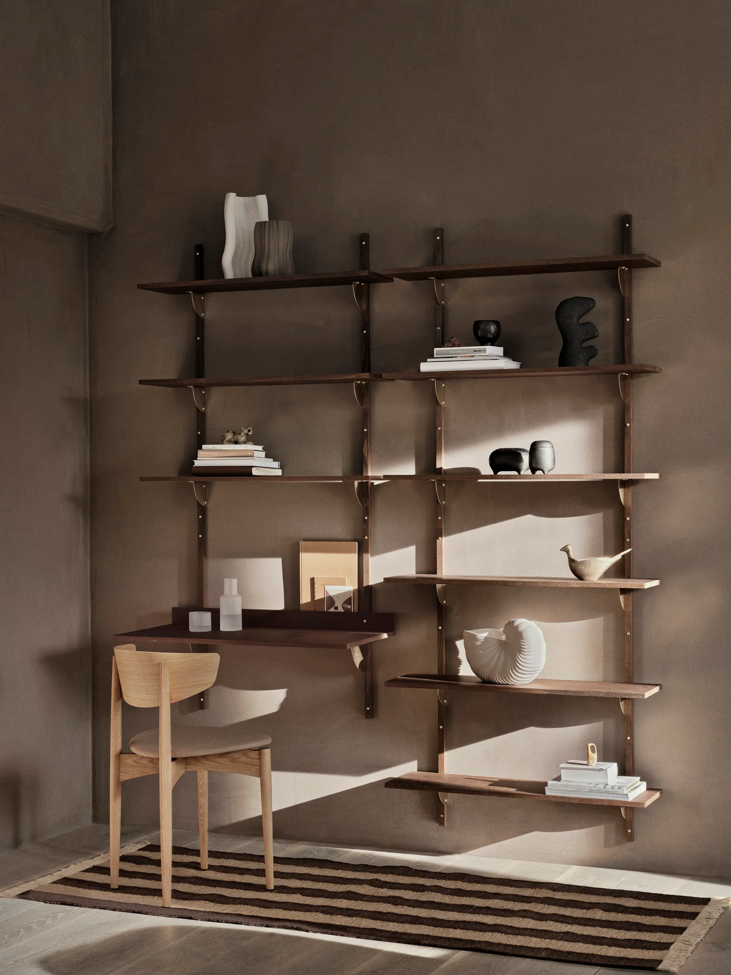 Sector Shelf - Triple - Wide - Smoked Oak/Brass - Image 4